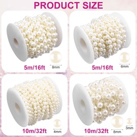 4 Rolls 98 Feet Pearl Beads Garland Pearls String Beads Decoration Plastic Pearl Strands Chain Pearl Strands Craft String Bead Pearl Garland Faux Pearl Garland Roll Strand for Crafting String