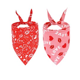 Valentine's Day Dog Bandanas, LMSHOWOWO 2 Pack Double Layer Reversible Triangle Valentines Day Dog Bandana, Love Valentine's Day Dog Scarf Pet Bandana for Small Dogs Pets（Small, Valentine's Day）