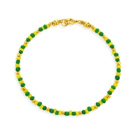 Gold Plated Green and Yellow Beaded Babalawo Unisex Orula Bracelet 8" - In Season Jewelry Beaded Orula Bracelet for Adult Men and Women