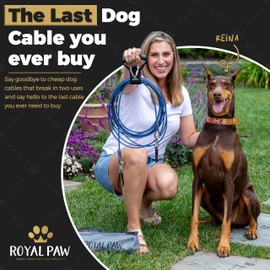 ROYAL PAW Dog Tie Out Cable - Tie Out Cable for Dogs (up to 300 lbs) - Use Dog Tie-Outs & Stakes for Outside - Best Heavy Duty Dog Leash for Large Dogs (10ft - Blue Cobalt)