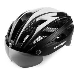 Shinmax Bicycle Helmet, CE-Certified, with Removable Safety Goggles / Visor Shield, for Men and Women, Mountain and Road Bicycle Helmet, Adjustable Safety Protection, Suitable for Skateboarding, Skiing and Snowboarding, black-white