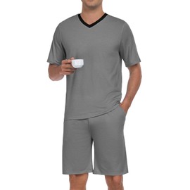 TUREFACE Men's Pajamas Set Summer Shorts Sleepwear Sleep Pajama Set Lightweight Soft Male Lounge Set with Pockets