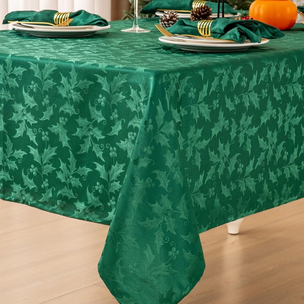 Mebakuk Christmas Jacquard Tablecloth Waterproof Elegant Damask Floral Pattern Table