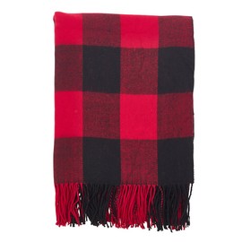 Fennco Styles Buffalo Plaid Checkered Tassel Throw Blanket - 50"x60" (Red)