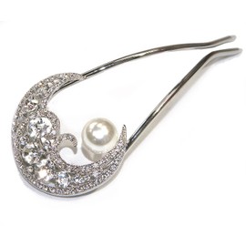 Kanzashi Hair Ornament, Silver Pearl Style 221, Hairpin for Japanese and Western Style (Silver)