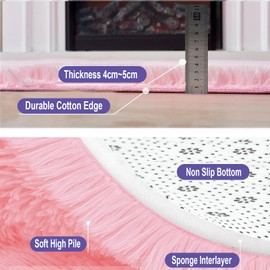 HARESLE Rug Living Room, Fluffy Rug Bedroom, High Pile Rugs, Washable, Shaggy Rugs Children's Room, Small Carpet Soft for Office, Non-Slip Cuddly Rug (Pink, 90 cm / 36 Inches)