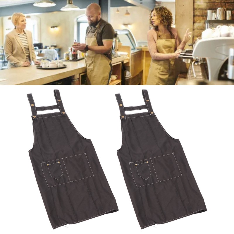 2 Pcs Black Cotton Apron Kitchen Breathable Oil Resistant Apron
