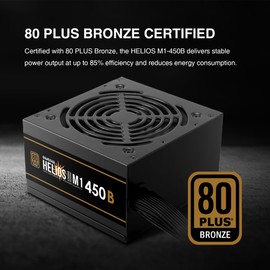 GAMDIAS 450W Gaming PC PSU, 80 Plus ATX Bronze 12V Power Supply for PC Computers with Active PFC, Non-Modular PSU, Helios M1-450B