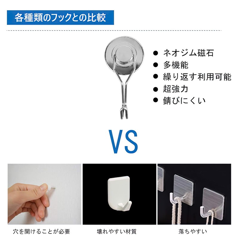 MAGHUNT Magnetic Hooks [3-Piece Set] Diameter 32mm 360° Rotatable Strong