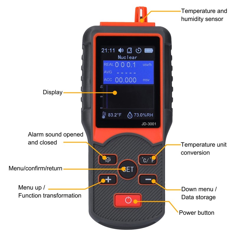 Geiger Counter,JD‑3001 Geiger Counter Easy Reading Multifunctional Radioactive Detector for