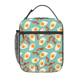 Ti Caldi Fried Egg Lunch Box with Bacon for Women Adults Kids, Insulated Cooler Polyester Funny Breakfast Lunch Bag for Picnic, School, Office, Travel, Work, Portable Reusable Tote Thermal Lunch Bags