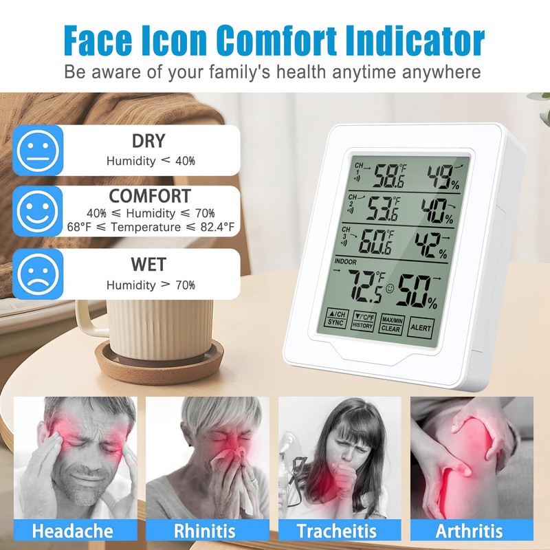 Indoor Outdoor Thermometer Wireless with 3 Remote Sensors, Digital Temperature