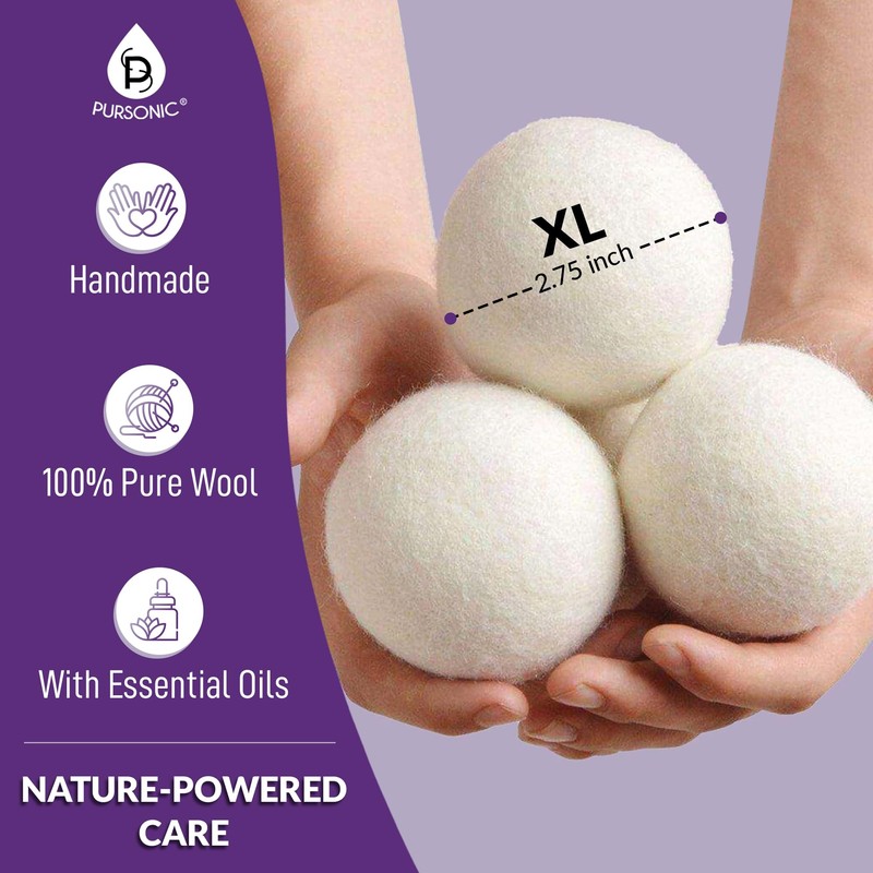 Pursonic 4-Pack Laundry Wool Dryer Balls with Lavender & Peppermint