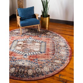 Unique Loom Utopia Collection Traditional Geometric Tribal Warm Tones Terracotta Round Rug (8' 0 x 8' 0)