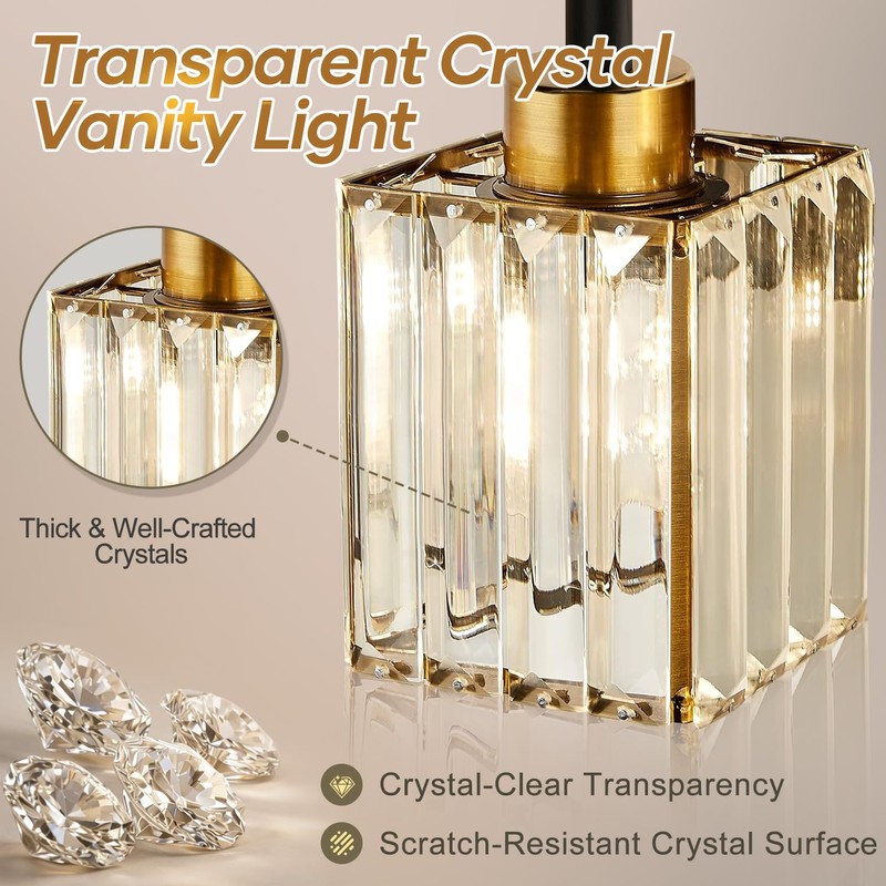 Torondo Modern Crystal Bathroom Vanity Light 4-Lights Gold Bathroom Light