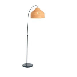 Creative Co-Op Modern Boho Floor Lamp with Marble Base and Rattan Shade, Black and Natural