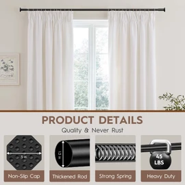 Tension Curtain Rod No Drilling for Window,Adjustable 51-168In,Black | Holds 33 LBS, 1.26" Diameter Heavy Duty Extra Long Tension Rod, Tool-Free, Rustproof, for Bathroom Room Divider Outdoor Patio