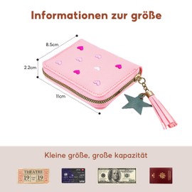 Women's Small Wallet, Pack of 2, Women's Small Leather Wallet, 11 x 8.5 cm, Children's Wallet with Zip and Embroidery Pendant for Children, Girls, Birthday Gift (Black Pink), Blue and black, Modern