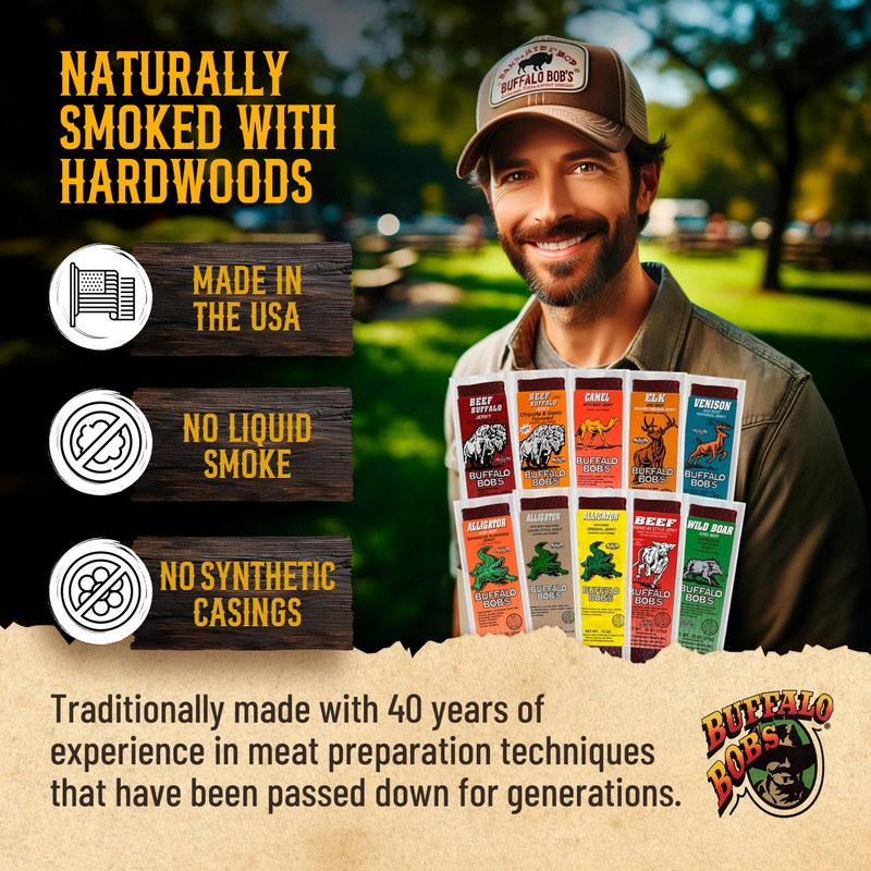 Buffalo Bob's Exotic Jerky (10-Pack), 10 Flavor Variety Pack of