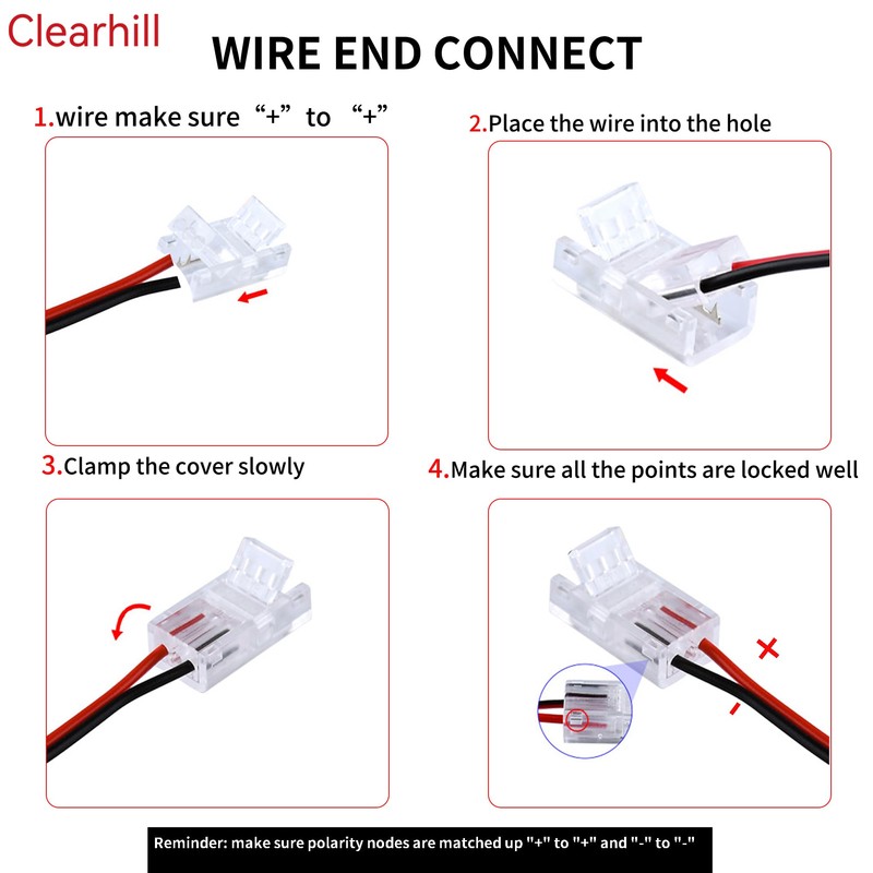 Clearhill 5mm 2Pin 20Pcs Transparent Solderless LED Light Strip Connectors,Strip