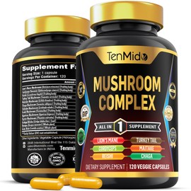 Tenmido Mushroom Complex Supplement - 13in1 Formula - Blend Lion's Mane Mushroom, Cordyceps Sinensis, Reishi, Turkey Tail, Maitake, Chaga, Shiitake, Enoki, & More - 120 Capsules for 4 Months Supply