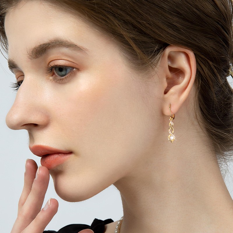 14K Gold Drop Dangle Earrings for Women Cubic Zirconia Hanging
