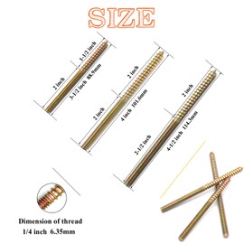 24 Pack 1/4-20" Hanger Bolts 3 Sizes Long Double Headed Bolts Wood Dowel Screw Self-Tapping Screw Hanger Bolts for Wood Furniture Screws Double Threaded Rods Bolt