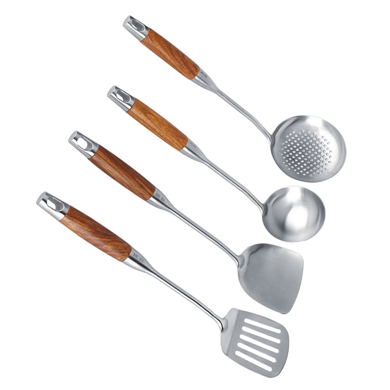 4Pcs/Set 304 Stainless Steel Rosewood Cooking Utensils Cookware Set Kitchen