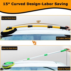 WillingHeart 15°Curved Car Wash Brush with Long Handle 43" Extension Pole RV Truck Microfiber Cleaning Mop Auto SUV Wheel Boat Exterior Interior Detailing 2 in 1 Carwash Duster Not Hurt Paint Scratch Free