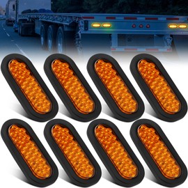 8 PCS 6" Oval LED Trailer Tail Lights, 24 LED Trailer Marker Lights Ip67 Waterproof 12v Brake Stop Lights Sealed Flush Mount for Truck Trailer RV Boat (Yellow)