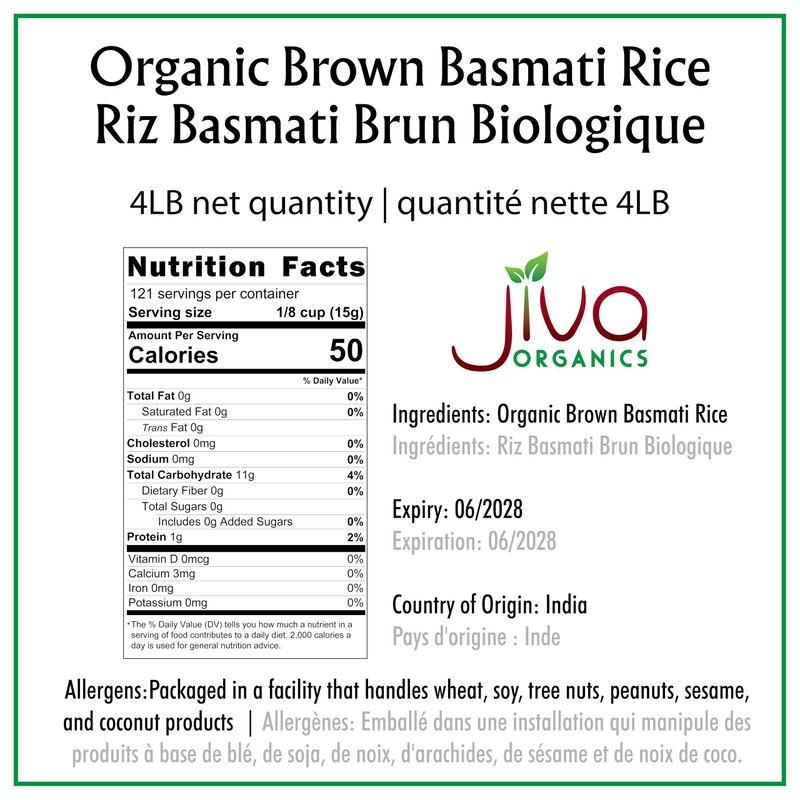Jiva Organic Brown Basmati Rice 4 Pound Bag - Premium