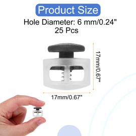 uxcell 25 Pcs Assorted Colors Plastic Spring Cord Lock, Double-Hole Slider Toggles Clip End Stopper Round Fastener for Drawstrings Paracord Backpack Shoelace, Transparent + Black