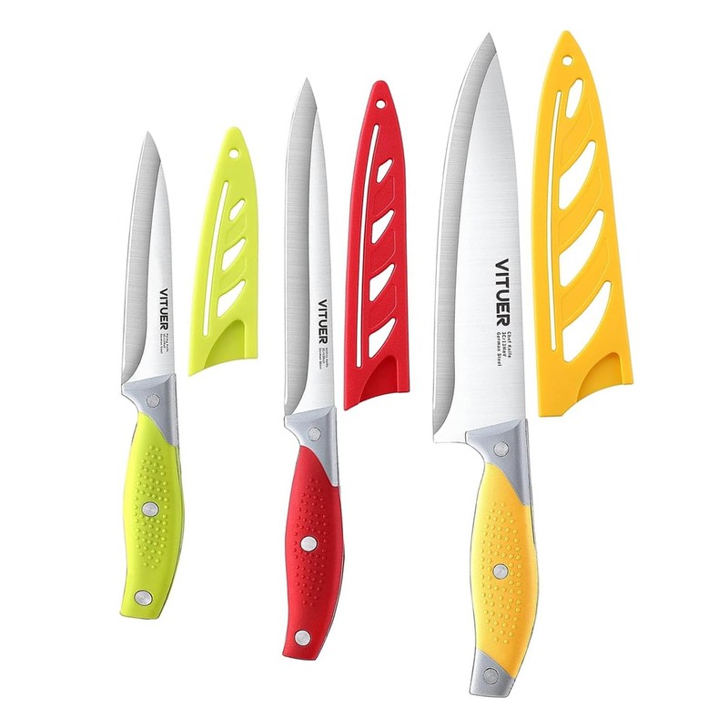 VITUER Chef Knife, 3PCS Kitchen Knife, Multicolor Stainless Steel Sharp