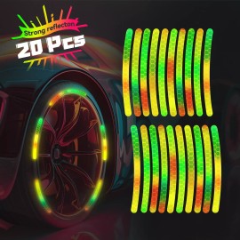 Lasertail 20Pcs/Pack Reflective Laser Car Wheel Rim Decal Sticker For for Cars Motorcycle - Green*Rainbow