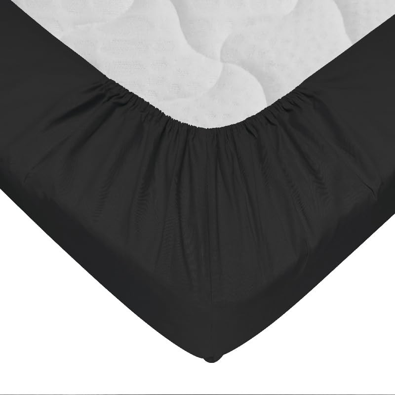 Fitted Sheet 100% Cotton 57 Thread Count Black 90 x