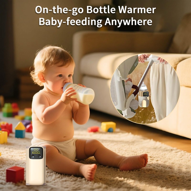 Portable Bottle Warmer, Travel-Friendly, Leak-Proof, Precise Temp-Control & LCD Display,