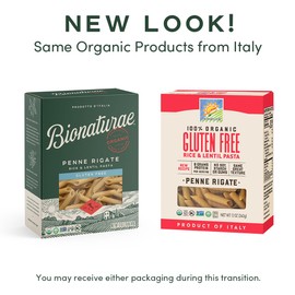 Bionaturae Penne Rigate Pasta Noodles - Gluten Free Pasta Organic, Rice & Lentil Pasta, Kosher Certified, High Protein, Non-GMO Verified, USDA Certified, Gluten Free Pastas, Crafted in Italy - 12 Oz