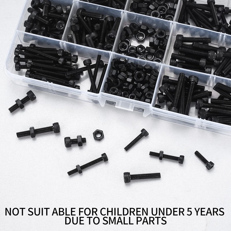Pack of 400 M3/M4 Hexagon Socket Screw and Nut Kit,