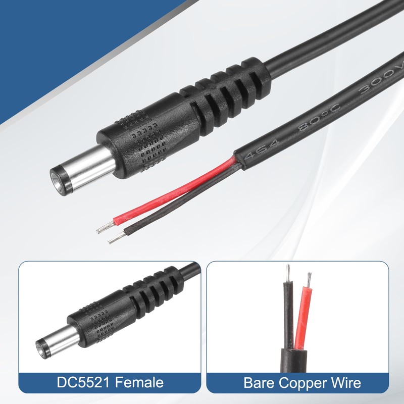 MECCANIXITY 2pcs DC Power Pigtails Cable, 5.5mm x 2.5mm Male