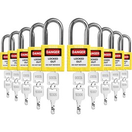 Boviisky Lockout Tagout Locks Set - 10 Yellow Lockout Locks Keyed Different, 2 Keys Per Lock