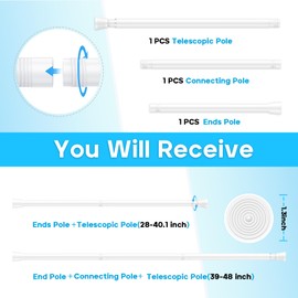 AIZESI 2pcs Spring Tension Curtain Rod 28 to 48 Inch,White Tension Rod Adjustable Curtain Rod Non Slip Curtain Tension Rod No Drill Spring Curtain Rod for Window，Bathroom，Doorway