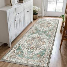 BEIMO Runner Rugs for Hallway 2x5 Machine Washable Runners, Boho Vintage Retro Floral Medallion Runners for Kitchen Entryway Bathroom, Low Pile Lightweight Non Slip Runner Rug, Turquoise Blue