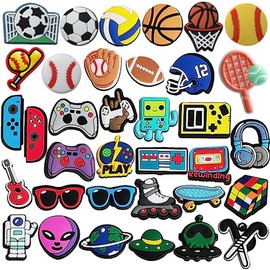 35 PCS Shoe Charms for Basketball Soccer Baseball Croc Charms, Video Game,Astronaut and Sports Croc Pins for Wristbands Shoes Charm Party Favor Accessories Gifts for Boys Teens