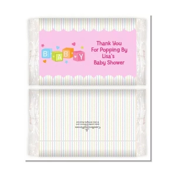 Candles and Favors Baby Blocks Pink - Personalized Baby Shower