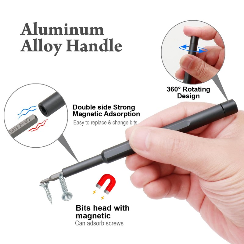 ABLY 25-in-1 Precision Screwdriver Set, Magnetic Bits, Aluminum Handle, Phone
