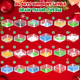 SIXVALA Advent Calendar 2024, Christmas Countdown with 24 Balance IQ Maze Puzzle Boxes, Mini Fidget Brain Teasers for Kids, Boys, Girls, Teens & Adults - Fun Educational Christmas Gifts for All Ages