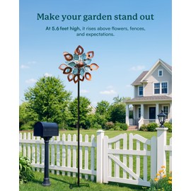 Cyan Oasis Copper Wind Spinners Outdoor 74 Inches with Solar LED Light, Kinetic Dual Wind Sculptures & Spinners for Yard Lawn Garden Decor, Large Metal Clearance Windmill with Bronze Leaf