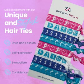 Dance Hair Ties, Dance Gift, Dance Hair Accessories For Girls, 8pc Gift Set, No Crease, No Tug Elastic Hair Ties Set. Ponytail Holders for Dancers, Dance Team, Recital Gifts.
