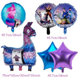 SSKHE 6 x Video Game Foil Balloons, Cartoon, 1 x Large Happy Birthday Banner, Game Theme Party Decorations, Birthday Party Supplies for Birthday Party Decoration