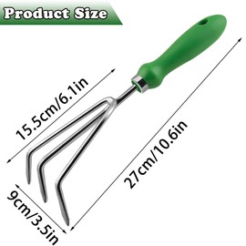 Garden Rake Heavy Duty Stainless Steel Hand Rake Gardening Tools 3 Prong Hand Claw with Ergonomic Handle Soil Tiller Garden Fork Cultivator for Garden Weeding Turning Soil